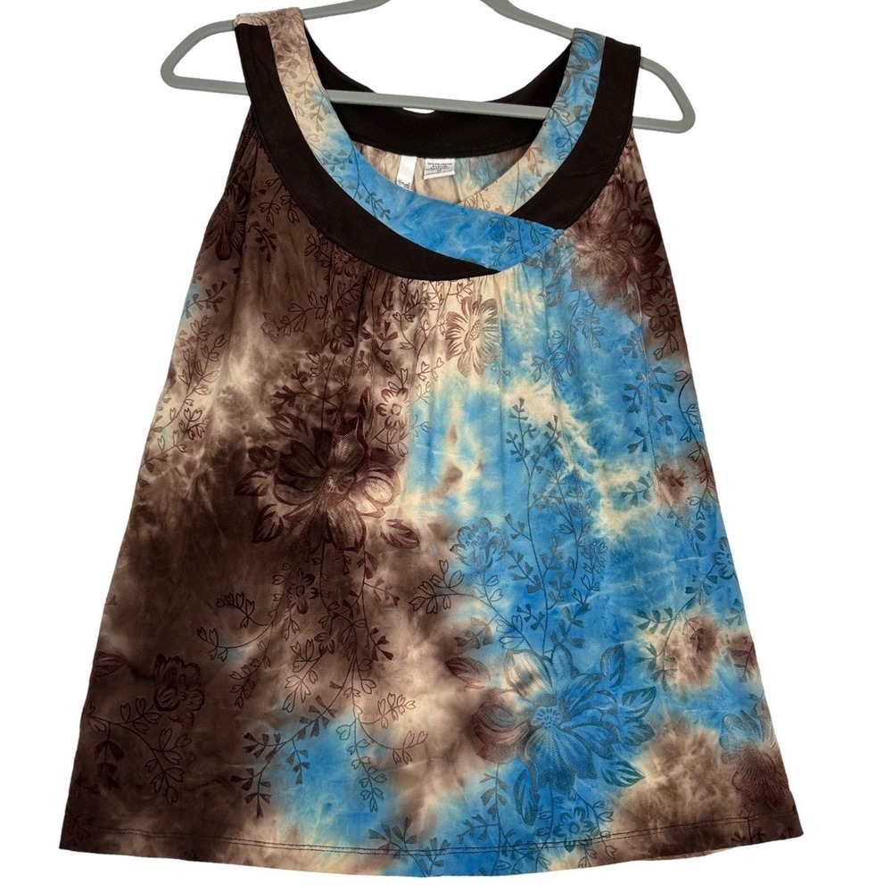 Y2K Tank Top Womens M Chocolate Brown Turquoise Velvet Burnout Coastal Cowgirl - Picture 2 of 7